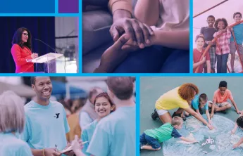 A collage of 5 images about community, unity, and diversity.
